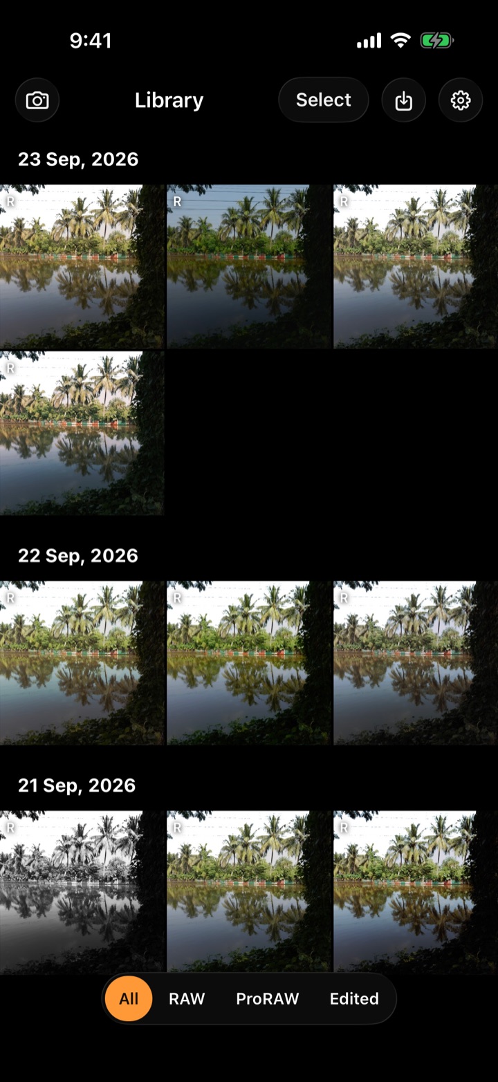 Library grid grouped by day